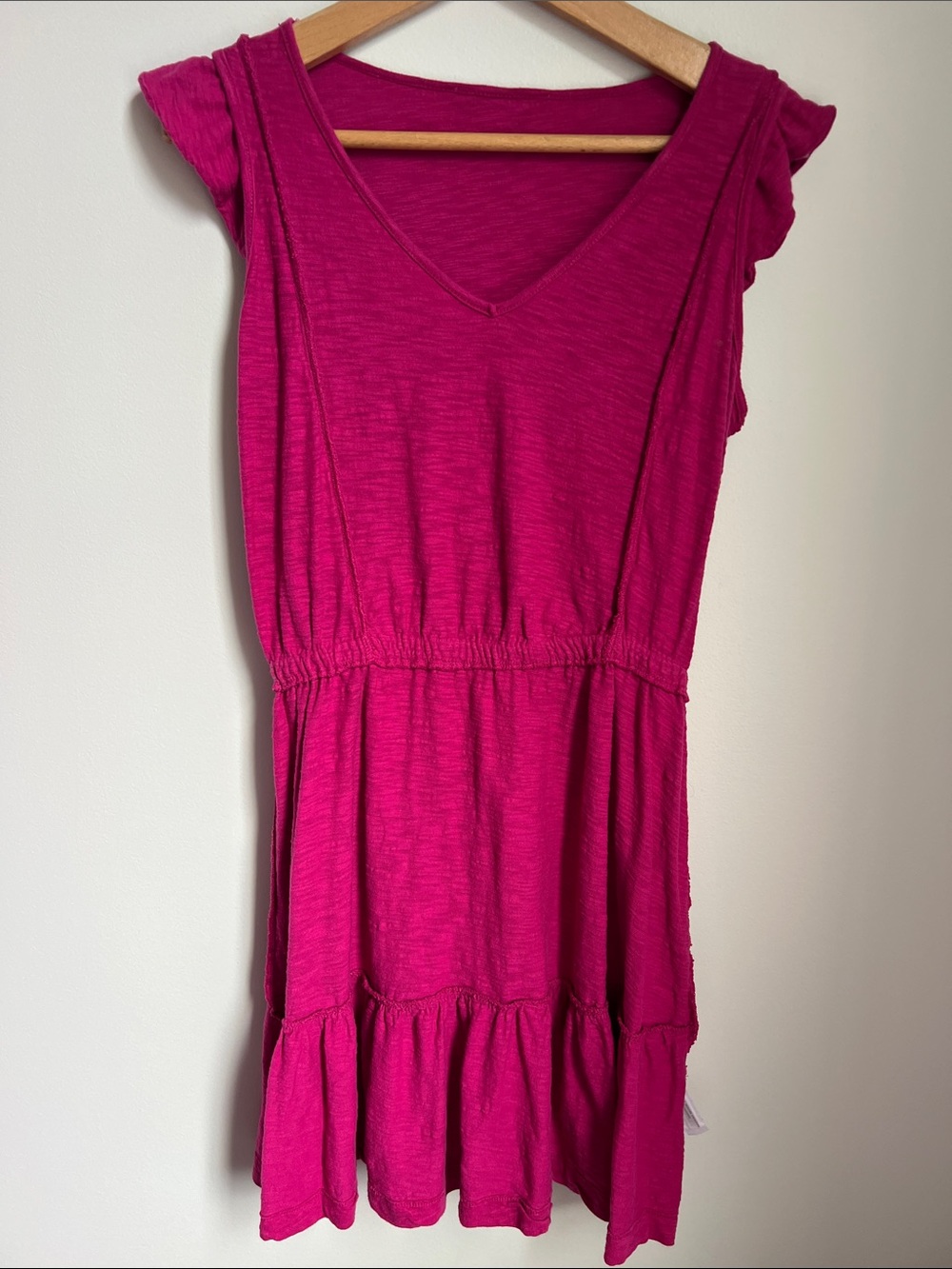 LOFT | Women’s Bright Fuchsia Ruffle Cap Sleeve 100% Cotton Summer Dress Size M - Picture 12 of 17